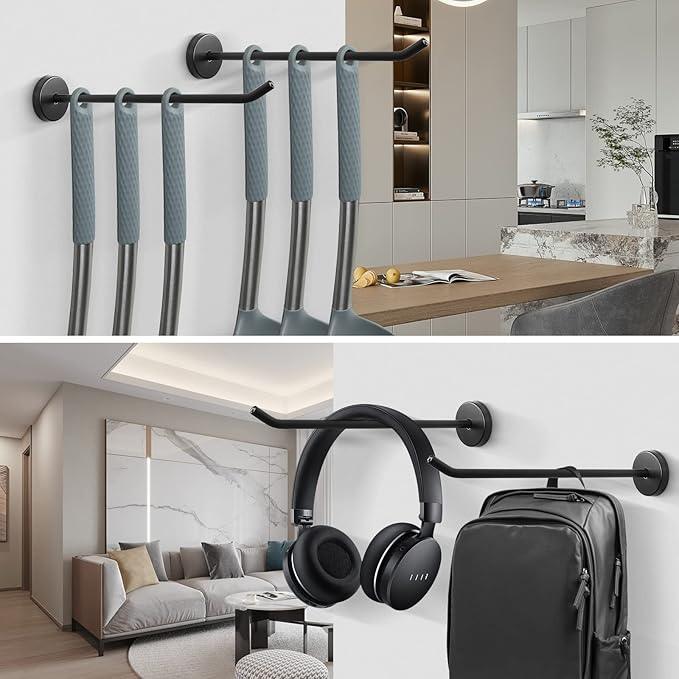 NearMoon Coat Hooks, Wall Mount Hooks for Hanging Hat Hurse Robe, 304 Stainless Steel Heavy Duty Towel Hangers for Bathroom Livingroom Hotel Kitchen Garage, 6 Pack (8 Inch, Matte Black) - ModernBath