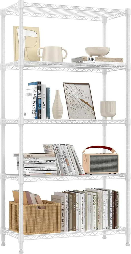 1250 lbs 5 Tier Shelf Metal Storage Shelves Wire Rack Closet Organizers for Garage Kitchen Bathroom Laundry White 11.8" D x 29.5" W x 59.5" H - ModernBath