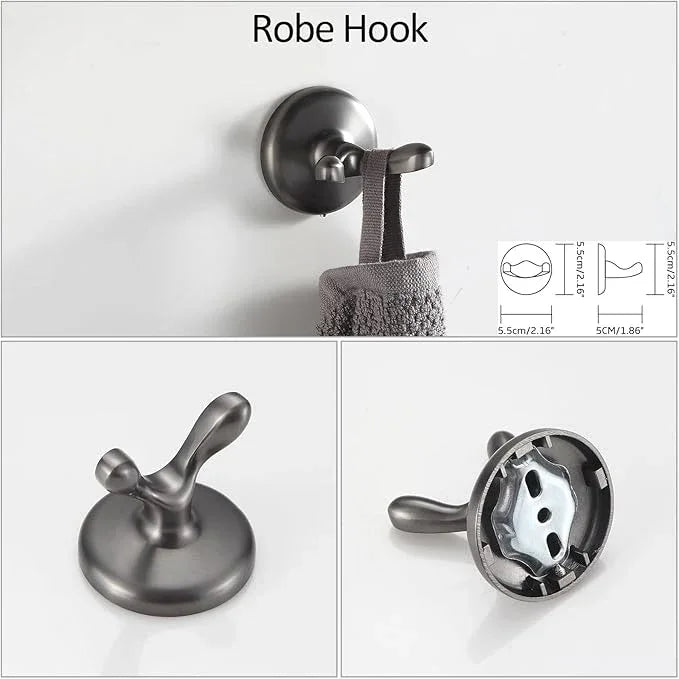BGL Bathroom Hardware Set Grey Electroplating 4-Piece Bathroom Accessories Set Wall Mounted Adjustable Towel Bar Robe Hook Toilet Paper Holder Towel Ring Glossy Grey - ModernBath