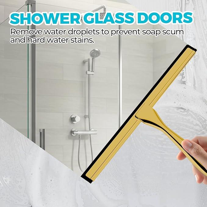 ALFLOD 2PACK 10-Inch Golden All-Purpose Shower Squeegee for Shower Doors, Bath Linen Sets, Tile Shower Walls, Bathroom, Window, Glass and Car Windshield, Mirrors and Kitchen-Stainless Steel - ModernBath