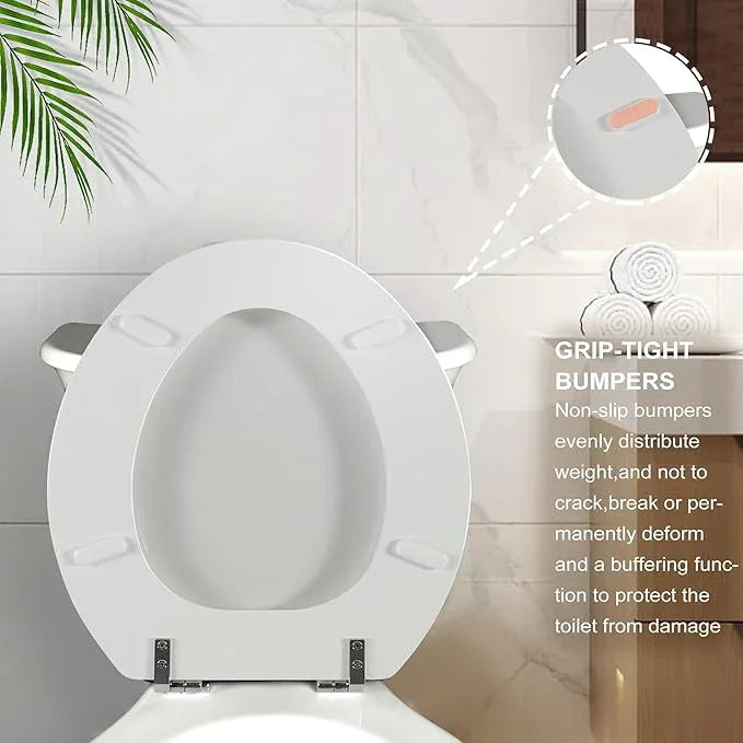 White Round Toilet Seat Natural Wood Toilet Seat with Zinc Alloy Hinges, Easy to Install also Easy to Clean, Scratch Resistant Toilet Seat by Angol Shiold (Round, White) - ModernBath