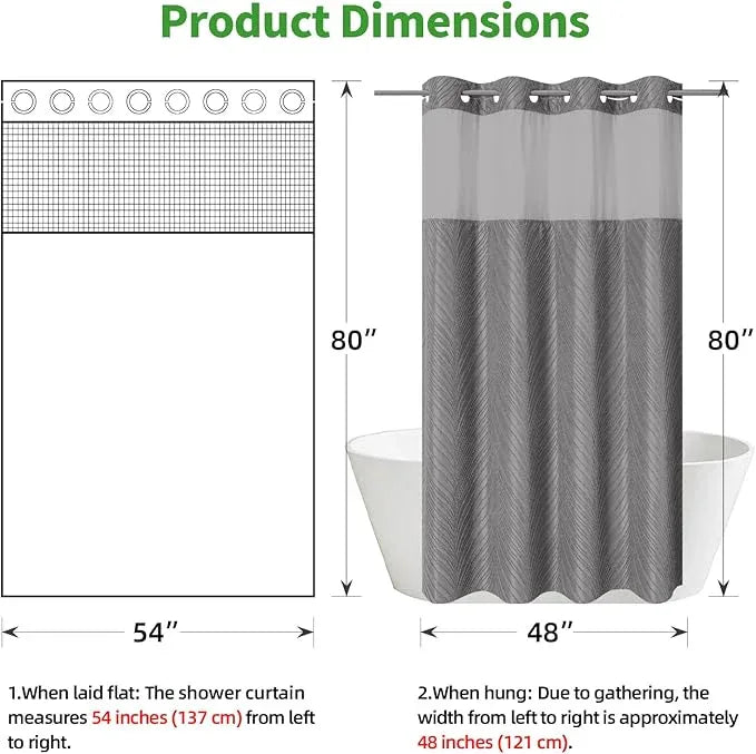 eachope stall no Hook Tufted Shower Curtain with snap in Liner Set, White Waterproof Fabric Inner Liner,Boho Style Shower Curtain with See Through top Window, WarmGrey, 54Wx80H - ModernBath