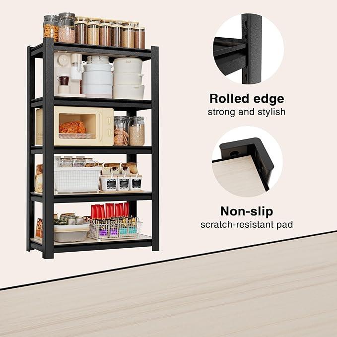 WORKPRO House 5-Tier Shelving Unit, 3000lbs Adjustable Storage Shelves, Boltless Book Shelf, Shelf Organizer for Kitchen, Living Room, Bathroom, Wood Grain Pattern, Waterproof Board, 24-1/10"W, Black - ModernBath