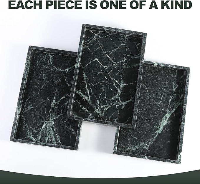 Koville Natural Marble Tray, 12x8“ Coffee Table Vanity/Decorative Tray for Jewerly, Watch, Perfume Candle Storage for Bedroom/Bathroom/Kitchen Countertop(Indian Green Marble) - ModernBath