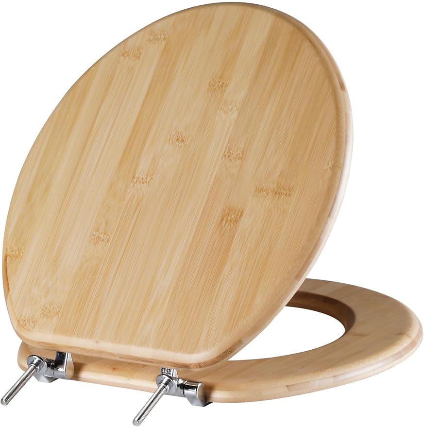 Round Bamboo Toilet Seat with Zinc Alloy Hinges, Easy to Install also Easy to Clean, Natural Bamboo, Light, 16.5-inch - ModernBath