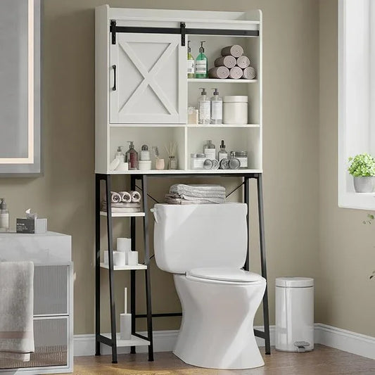 Vabches Over The Toilet Storage Cabinet, Farmhouse Storage Cabinet Over Toilet with Sliding Door & Toilet Paper Holder Stand, Home Space-Saving Toilet Rack for Bathroom, Restroom - ModernBath