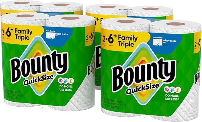 Bounty Quick-Size Paper Towels, White, 8 Family Triple Rolls = 27 Regular Rolls - ModernBath