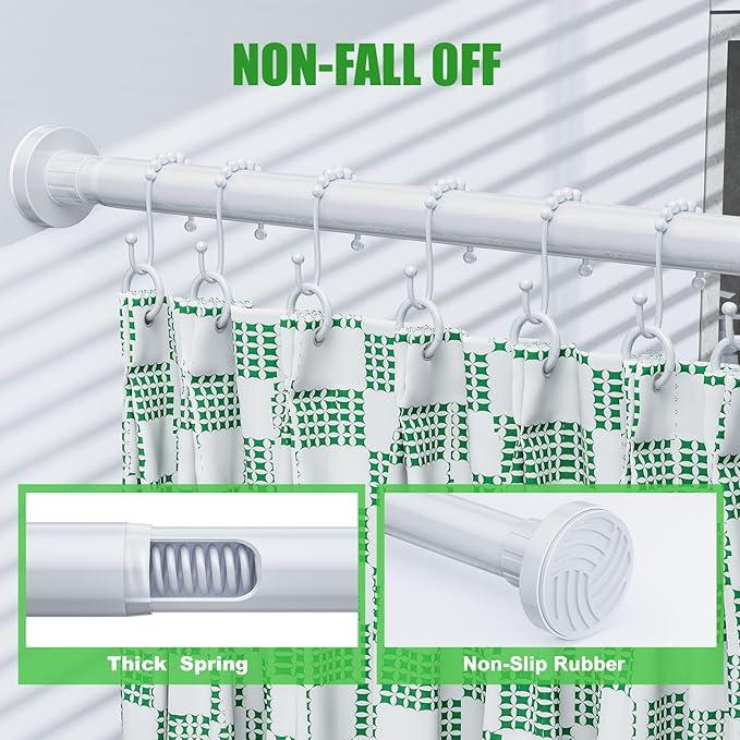Ausemku Shower Curtain Rod 32-80 Inch Adjustable - 1 Inch Diameter Heavy Duty No drill Spring Tension Shower Rod, Non-Slip Rustproof Telescopic Rod for Bathroom, White - ModernBath