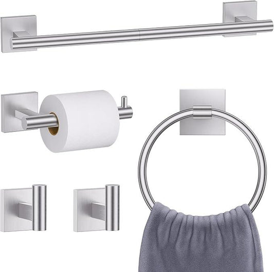 Brushed Nickel Toilet Paper Holder Towel Bar Set, 5 Pieces Bathroom Hardware Accessories Set, 23.6 Inch Stainless Steel Towel Racks for Bathroom Wall Mounted - ModernBath