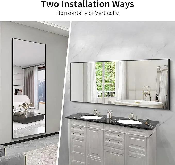 KOCUUY 72x30 Inch Large Black Wall Mounted Mirror,Aluminum Framed Decorative Rectangular Bathroom Mirror for Wall Over Sink,Vanity Mirror for Bedroom Living Room Bathroom,Functional Oversized Mirror - ModernBath