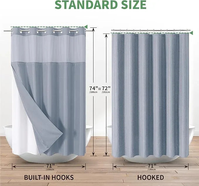 eachope Blue No Hook Shower Curtain with Snap-in Fabric Liner Set,Slub Textured Fabric Shower Curtains for Bathroom,Hotel Style Modern Shower Curtain,Water Repellent & Washable,71x74(72) - ModernBath