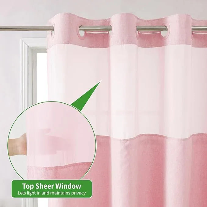 eachope Long No Hooks Needed Linen Textured Shower Curtain with Snap-in Fabric Liner Set,Hotel Luxury Decor Shower Curtains for Bathroom,Waterproof & Washable,71Wx80H,Pink - ModernBath