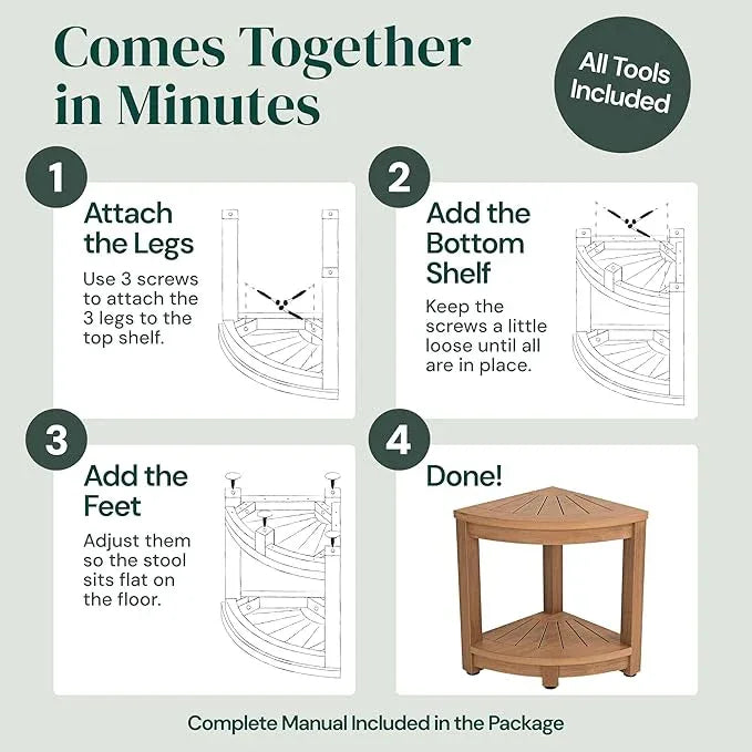 ROHKEX Waterproof Corner Shower Stool - Brown Waterproof Shower Bench for Shaving Legs & to Sit On - Easily Assembled Corner Bench & Shelf - Restroom Organizer - Bathroom Home Decor - ModernBath