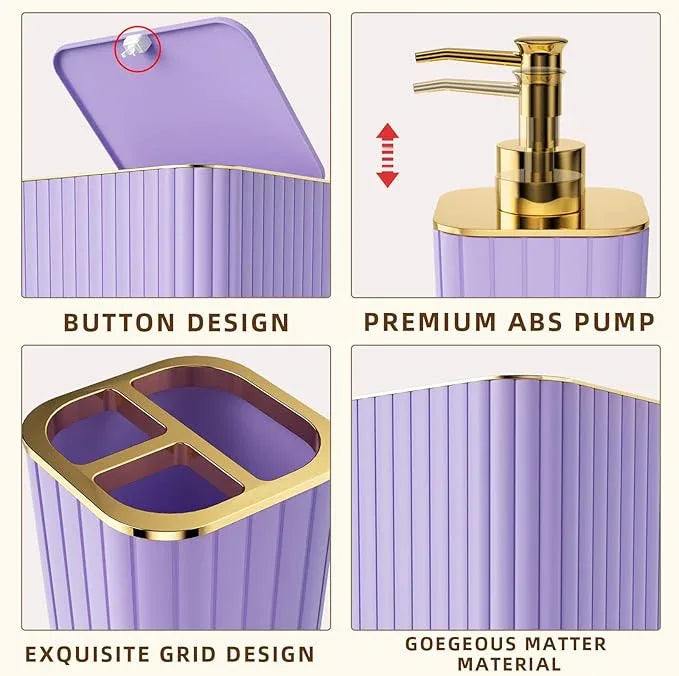 XLHOMO Bathroom Accessories Set - 25PC Bathroom Sets with Shower Curtain and Rugs, Purple Bathroom Set with Trash Can, Soap Dispenser, Soap Dish & Toilet Brush - ModernBath