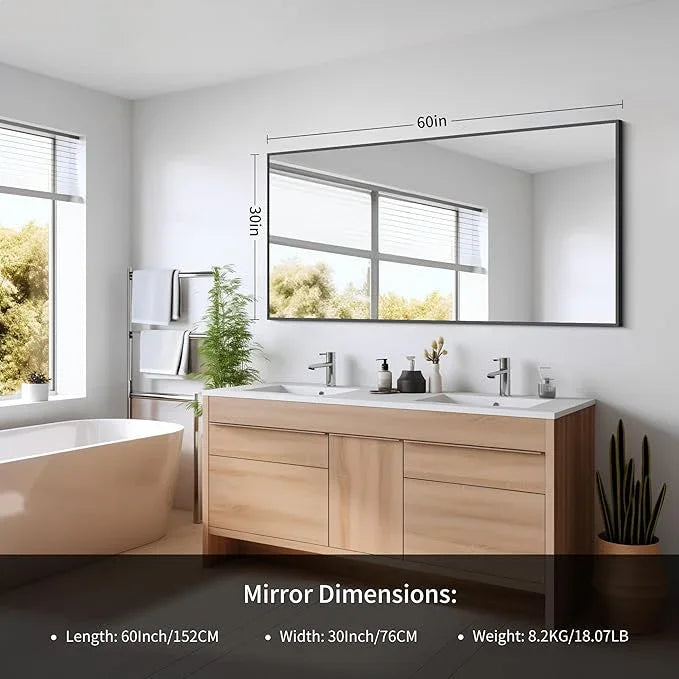 COFENY Black Bathroom Mirror for Wall, 60x30 Inch Rectangle Mirrors with Metal Frame, Modern Vanity Wall Mirror Decor for Bathroom Living Room, Entryway Hangs Horizontal or Vertical - ModernBath