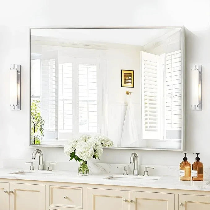 COFENY 40x48inch Silver Bathroom Mirror, Silver Rectangle Mirror with Frame, Large Rectangular Wall Mirrors for Bathroom, Living Room, Hair Salon, Big Farmhouse Mirror Hang Horizontal/Vertical - ModernBath
