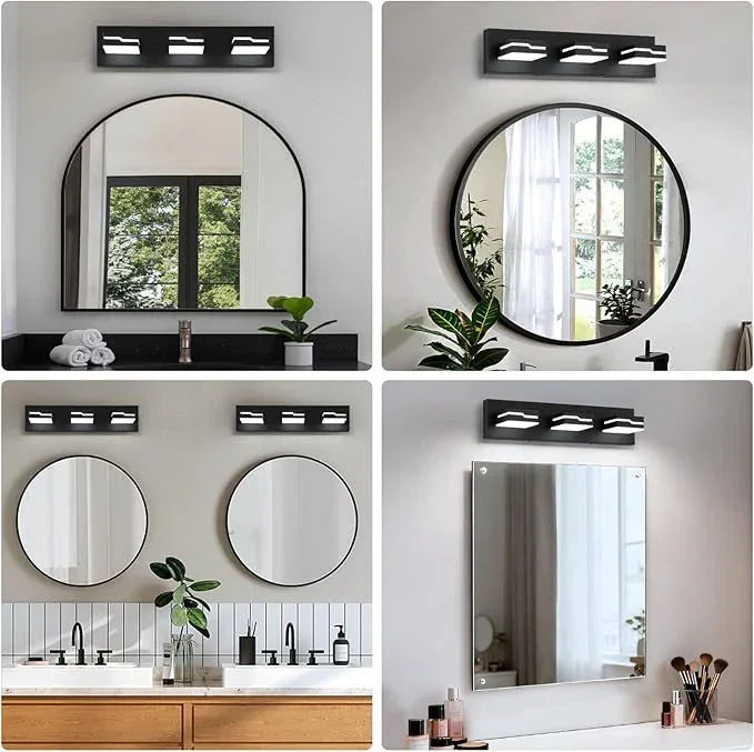 Merexcint LED Modern Bathroom Vanity Light Fixtures 3-Light, 19 inch Dimmable Matte Black Vanity Lights for Bathroom Lighting Fixtures Over Mirror, with 350°Rotatable Acrylic Heads(White Light 5500K) - ModernBath