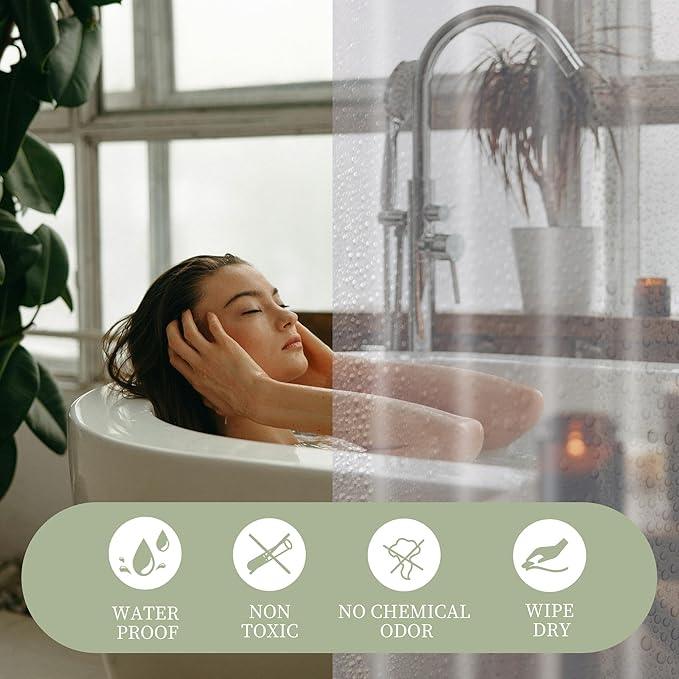 Poposa Shower Curtain Liner Clear- Premium PEVA Waterproof Shower Curtain with Rust-Proof Grommets, Standard Size Bathroom Shower Curtains, 72x72 Inches Lightweight - ModernBath