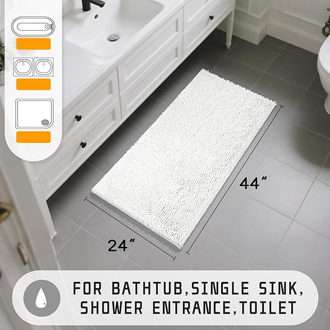 Yimobra Long Bathroom Rugs 44"x24", Extra Soft Non Slip Bath Mat for Tub, Super Absorbent Quick Dry Shaggy Rug Floor Carpet, Machine Washable,White - ModernBath