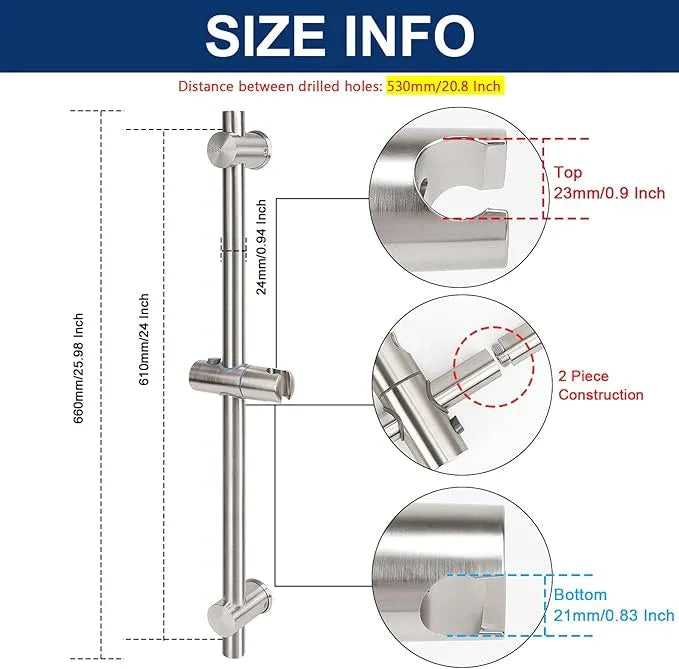 NearMoon Slide Bar with Height/Angle Adjustable Handheld Shower Holder, Bathroom SUS 304 Stainless Steel Head Holder for Bath (Screw Mounted, Brushed Nickel) - ModernBath