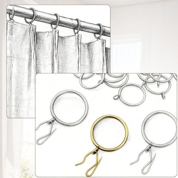 CONAMEI 80 Pcs Curtain Rings and Hooks 1.52 Inch - Stainless Steel Shower Curtain Rings and Hooks with Eyelets for Curtains Rods and Bathroom Shower Rods, Bronze - ModernBath
