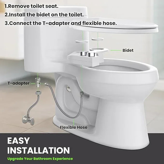 Terapaton Toilet Bidet With Left/Right Side Reversible Design, Fresh Water, Non-Electric, Toilet Bidet Attachment, Right/Left Hand Side with Dual Nozzle, Self-Clean, Easy to Install (Chrome Knob) - ModernBath