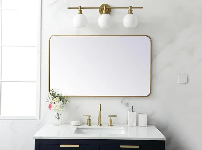 ARS Concepts Aura, Soft Corner Metal Rectangular Mirror 24X40 Inch in, Modern, Brass - ModernBath