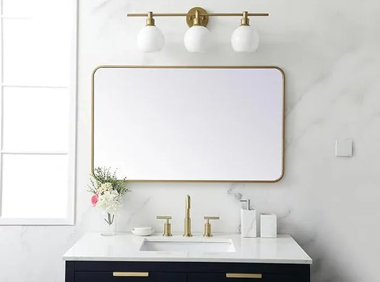 ARS Concepts Aura, Soft Corner Metal Rectangular Mirror 24X40 Inch in, Modern, Brass - ModernBath