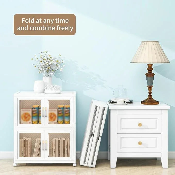 Large Clear Stackable Storage Bins with Lids, 90QT-45QT*2Tier Foldable Cabinet for Closet Organizers, Plastic Storage Box with Wheels White - ModernBath