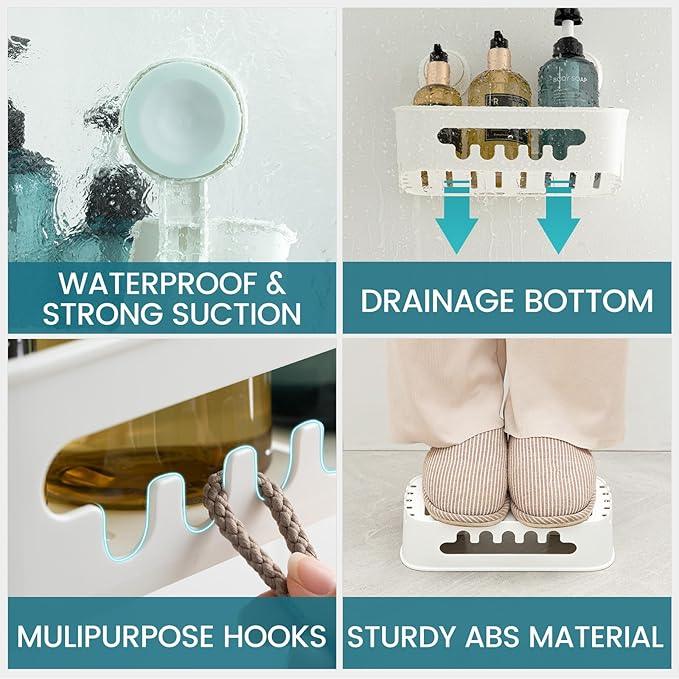 TAILI Shower Caddy Suction Cup 2 Pack, Heavy Duty Bathroom Organizer, Removable Shelves for Inside Shower, Shampoo, Waterproof Suction Plastic Storage for Bathroom Accessories Holder, White - ModernBath
