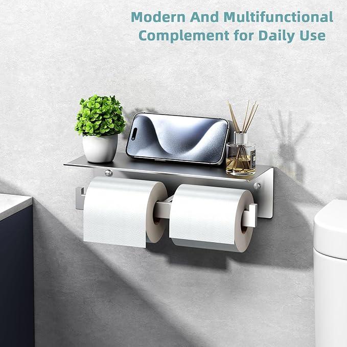 Angle Simple Bathroom Toilet Paper Holder, SUS 304 Stainless Steel Toilet Tissue Roll Holder with Storage Shelf, Wall Mount - ModernBath