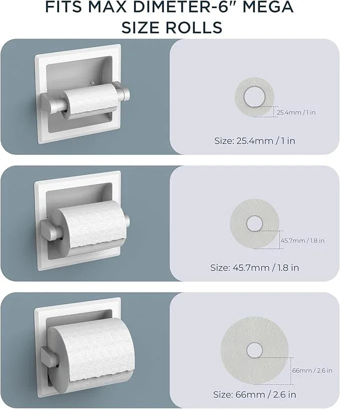 FORIOUS Recessed Toilet Paper Holder, Stainless Steel Durable Tissue Roll Holder Wall Mount for Bathroom Space Saving Design with Mounting Bracket, in Wall Toilet Paper Dispenser Insert, White - ModernBath