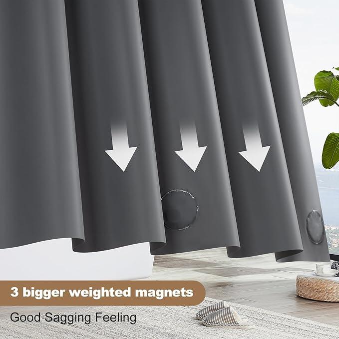 UFRIDAY Dark Grey Short Shower Curtain Liner Premium PEVA 72 x66 inch,Heavy Duty Shower Curtain with 3 Weighted Magnets, Plastic Waterproof Grey Shower Curtains for Bathroom with 12 Hooks - ModernBath