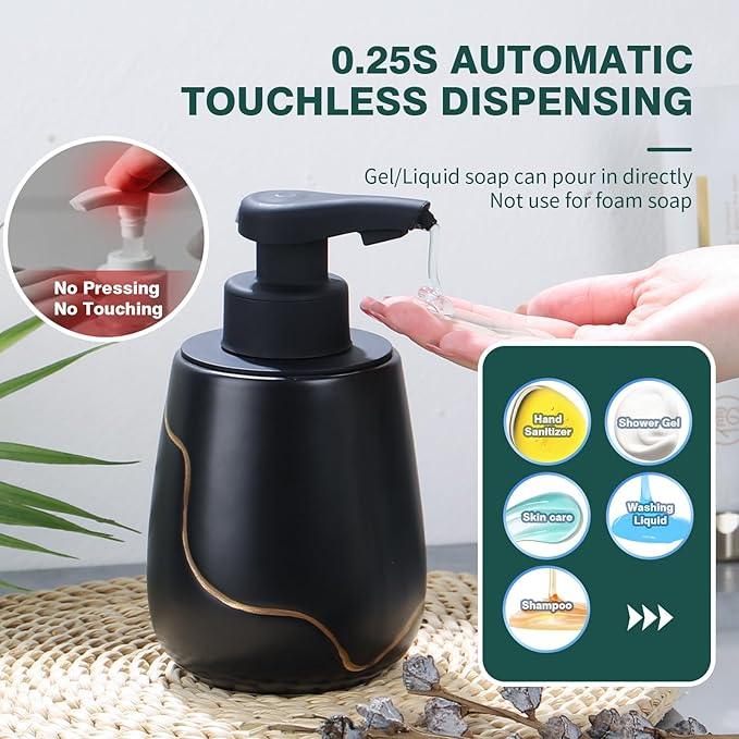 BosilunLife Automatic Soap Dispenser Bathroom - Liquid Hand Free Dispenser Smart Electric Lotion Soap Dispenser Touchless with Waterproof Pump Rechargeable Dish Soap Dispenser Ceramic Black - ModernBath