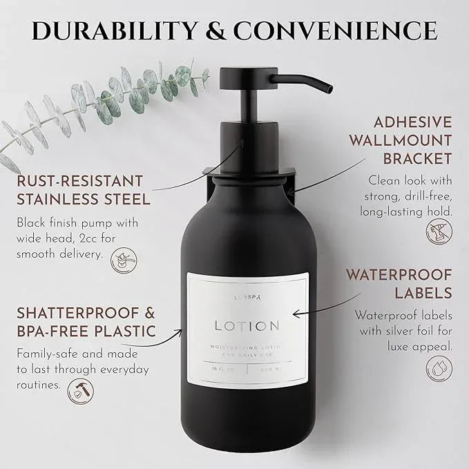 Shampoo & Conditioner Dispenser - Shower Soap Dispenser Wall Mounted - 16.9 Oz Plastic Bottle with Pump & Holder - Shampoo Dispenser - Shower Dispenser Chamber No Drill (1 X Black) - ModernBath