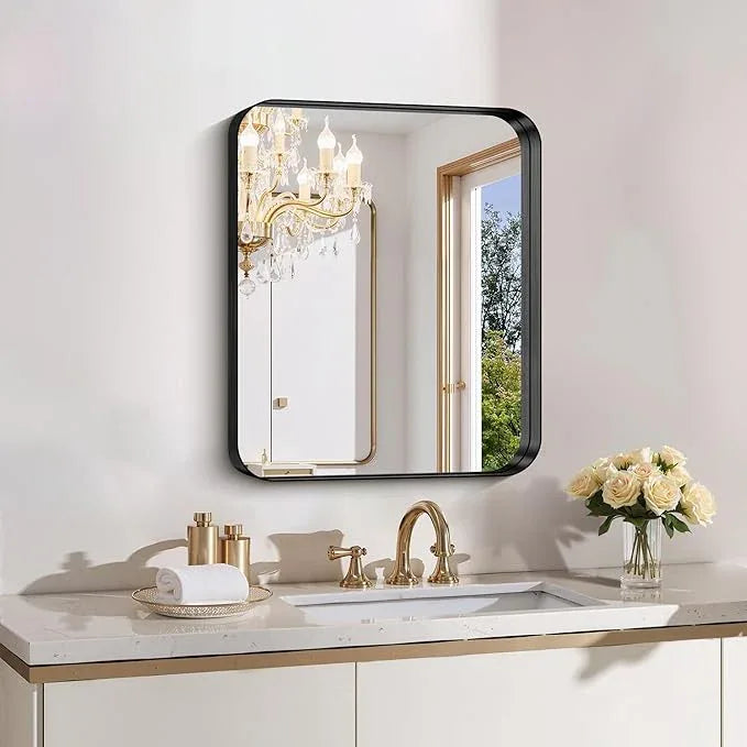 FORBATH 24x20 Inch Bathroom Mirror for Wall, Black Metal Framed Vanity Mirrors for Over Sink, Rounded-Corner Rectangle Mirror for Bedroom Living Room Entryway Hallway, Hangs Horizontal or Vertical - ModernBath