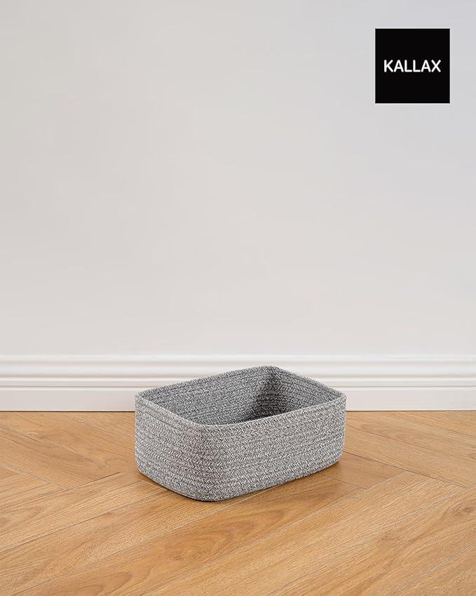 Small Woven Basket, 12 x 8 x 4.5 Inches, Storage Basket for Organizing, Cute Small Rope Shelf Closet Cube Storage Bins Baskets for Shelves, Dog Toy Gift Baskets Empty, 3 Packs, Mixed Grey - ModernBath
