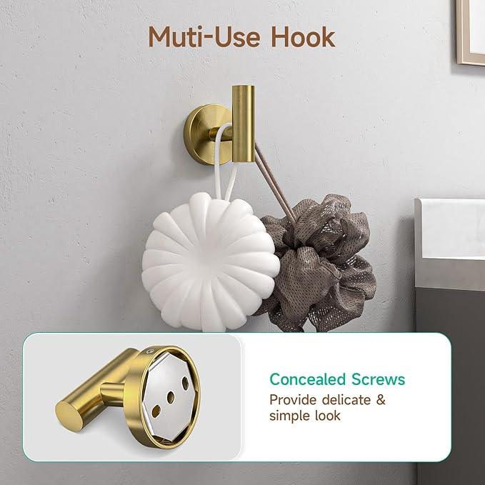 USHOWER Brushed Gold Bathroom Accessories Set, 24-Inch Towel Bar Set Wall Mounted, Durable SUS304 Stainless Steel Bathroom Hardware Set, 4-Piece - ModernBath
