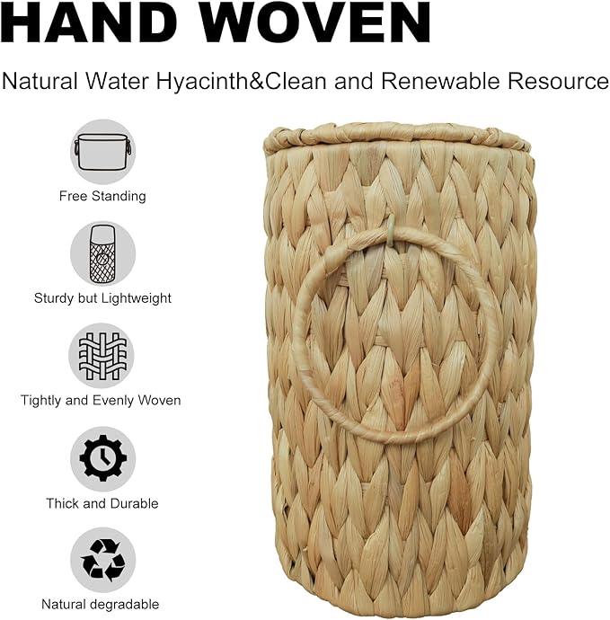 Toilet Paper Basket with Lid,Wicker Basket for Bathroom Organizers and Storage,Holds Up to 6 Mega Rolls, Decorative Hand-Woven Rattan Bathroom Decor Accessories,Natural Water Hyacinth - ModernBath