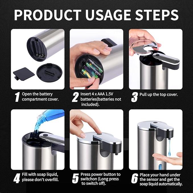 Automatic Soap Dispenser, Automatic Soap Dispenser Touchless, Kitchen & Bathroom, 3 Adjustable Volume for Liquid Soap, Water-Resistant, Hotel, Restaurant and School, Clog-Free, Stainless Steel - ModernBath
