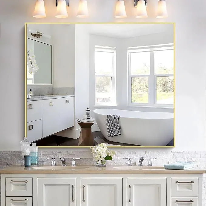 KOCUUY Large Gold Bathroom Mirror, 48x40 Inch Rectangular Mirror for Bathroom Sink, Oversized Wall Mirror with Metal Gold Frame for Living Room, Farmhouse, Entryway, Hang Horizontal/Vertical - ModernBath