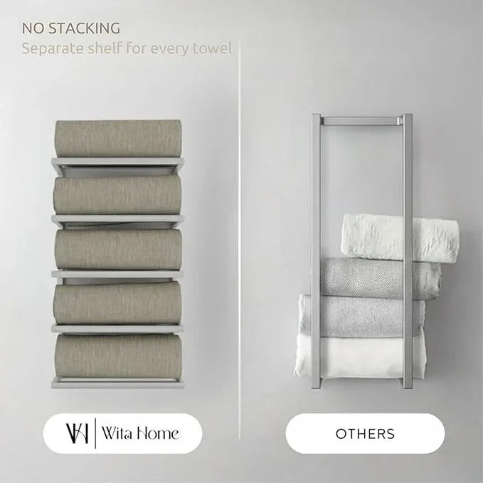Modern Tiered Towel Rack - Wall-Mounted Metal Towel Shelf for Bathroom, Space-Saving Storage for Towels, Organizers, and Home Decor (Satin Nickel, 5-Tier) - ModernBath