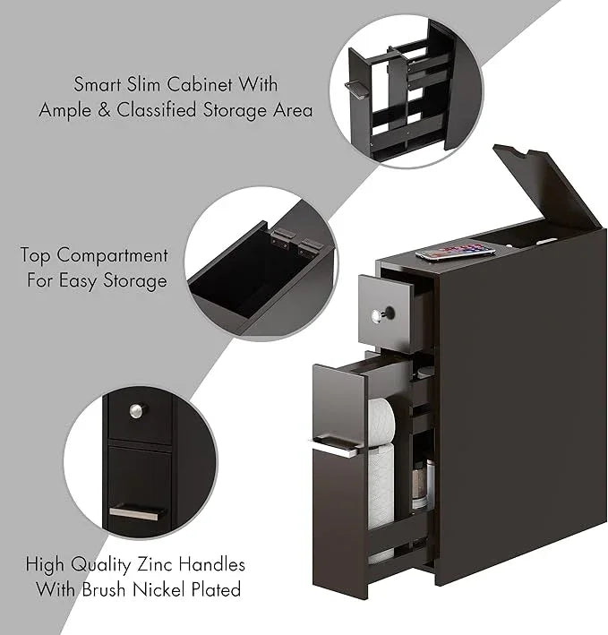 Spirich Slim Bathroom Storage Cabinet, Free Standing Toilet Paper Holder, Bathroom Cabinet Slide Out Drawer, Espresso - ModernBath