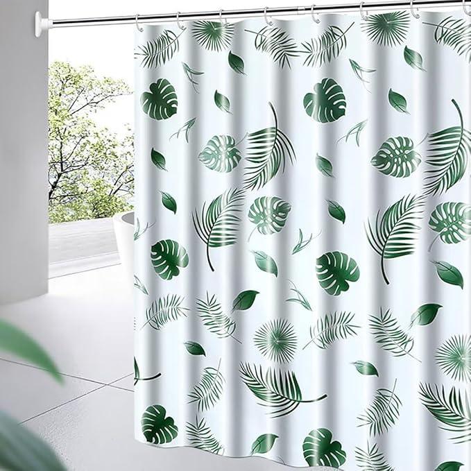 TIKABC Shower Curtain Liner, 4G PEVA Green Leaf Shower Liner, Plastic Waterproof Shower Curtains, 72x72 inch with Grommet Holes 3 Magnetic Weights - ModernBath