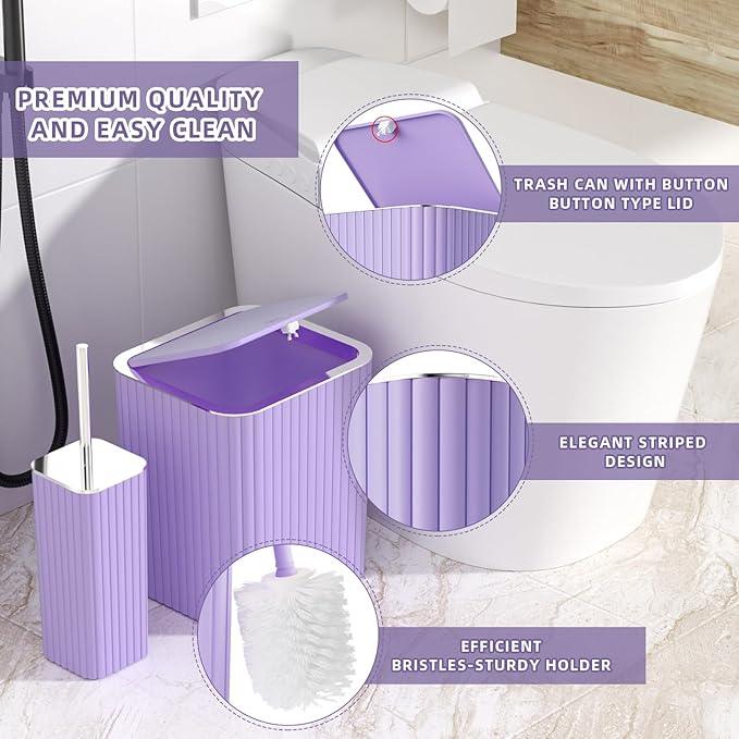 XLHOMO Bathroom Accessories Set - 25PC Bathroom Sets with Shower Curtain and Rugs, Purple Bathroom Accessories with Trash Can, Soap Dispenser, Soap Dish & Toilet Brush - ModernBath