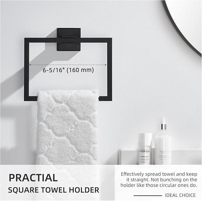 Angle Simple Towel Holder Matte Black, Stainless Steel Square Hand Towel Ring Rack Hanger for Bathroom Wall Mount, 7.09 Inches - ModernBath