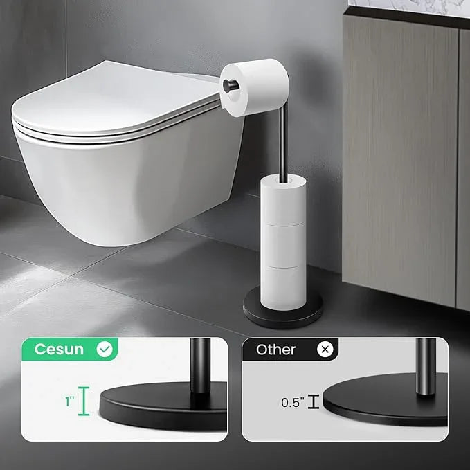 Cesun Toilet Paper Holder Stand Free Standing, Black Toilet Paper Storage with Heavy Weighted Base, Bathroom Stainless Steel Toilet Paper Roll Holder, Non-Slip, Matte Black - ModernBath
