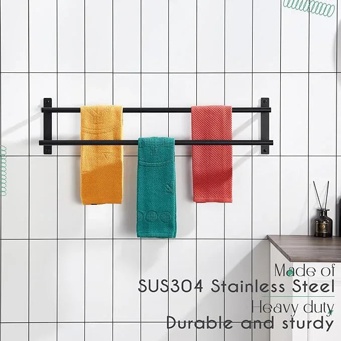 KOKOSIRI 32 Inch Double Towel Bar Bath Towel Racks Bathroom Towel Holder Towel Storage Towel Shelf Wall Mounted Stainless Steel Matte Black B5010BK-L32 - ModernBath