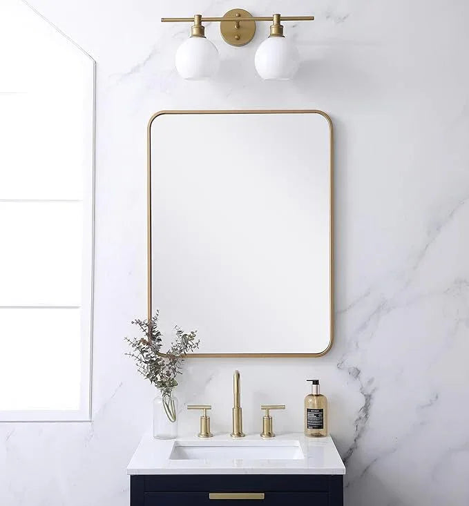 ARS Concepts Aura, Soft Corner Metal Rectangular Mirror 24X32 Inch in, Modern, Brass - ModernBath