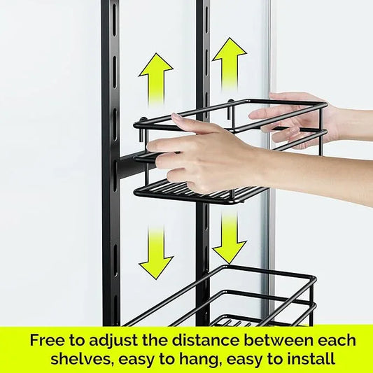 Orimade Over The Door Shower Caddy Adjustable 4 Tier Black,Bathroom Hanging Organizer Shelf Rustproof with 4 Hooks,Shower Basket with Soap Holder and Suction Cup - ModernBath
